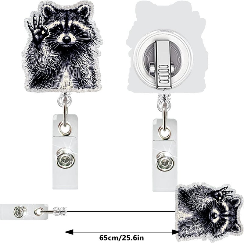 NSSHEL Raccoon ID Badge Reel Holder Retractable Medical Badge Reels Designs Cute and Funny Racoon OK Gesture Shirt Badge Clip Holders for Teacher Doctor Office Retractable Nursing Social Worker Accessories - Image 4